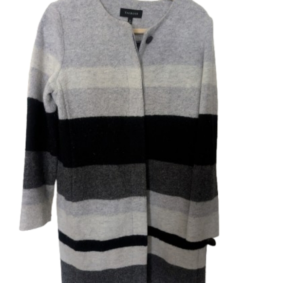 Talbots Coat Jacket Black Gray Stripe Classic Size M Wool Blend - Picture 1 of 13